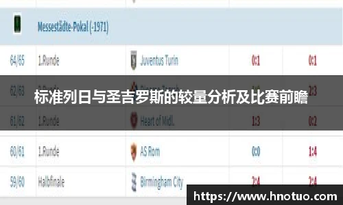 标准列日与圣吉罗斯的较量分析及比赛前瞻